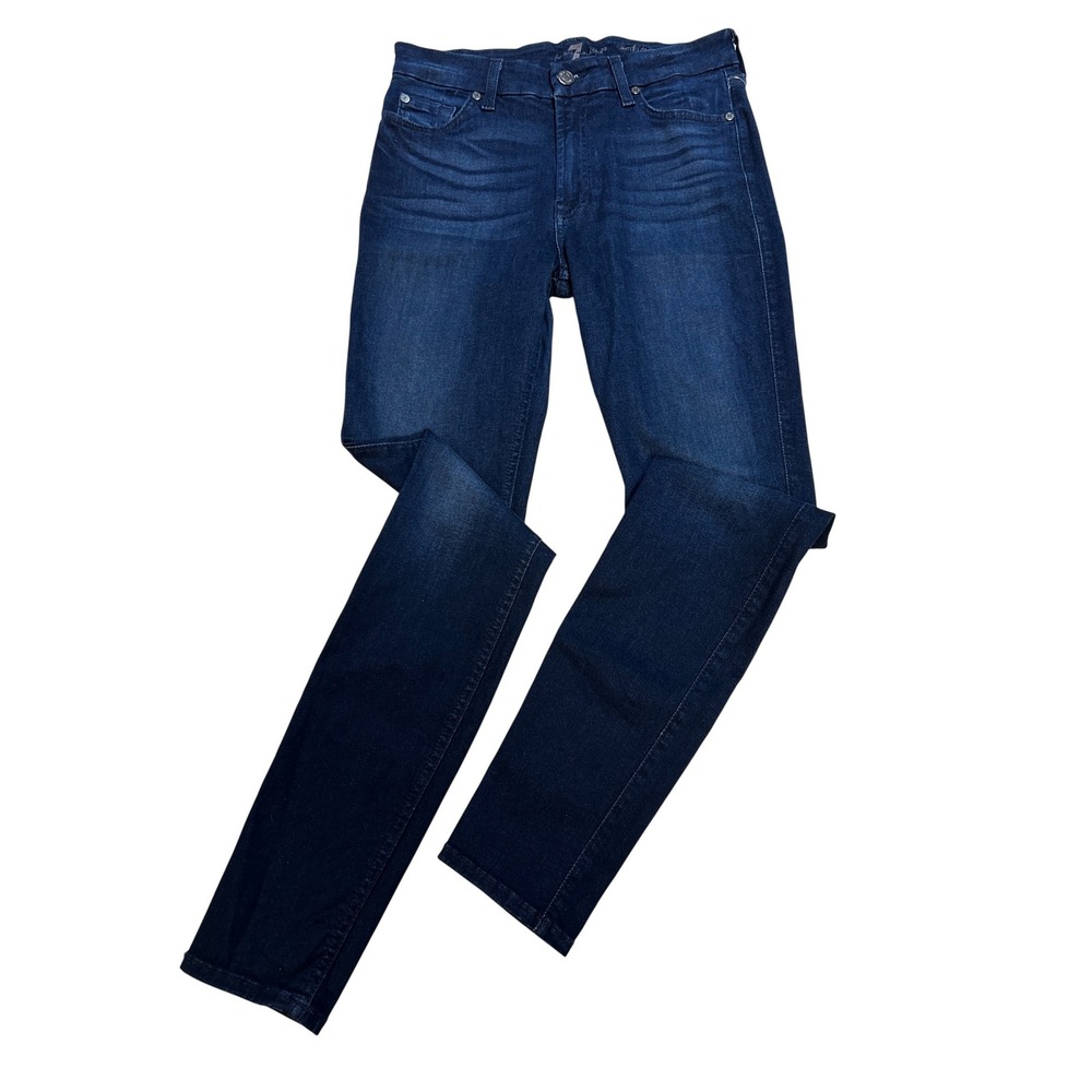 7 For All Mankind Skinny Jeans Womens 28 Dark Blue Excellent Mid Rise Stretch
